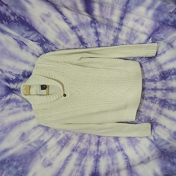 JF J.Ferra Men's White Cable Knit Cowl Sweater Size Small Women's Size Medium - Picture 1 of 7